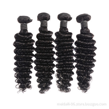 Human Hair Extensions 9A Natural Black Color Deep Wave Style Hair Bundles, Bulk Human Hair Extensions Bundles